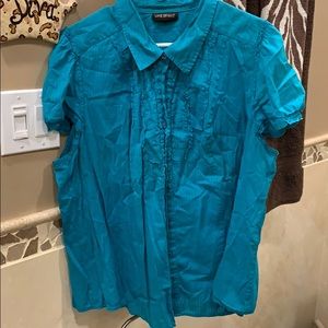Lane Bryant teal short sleeve button down